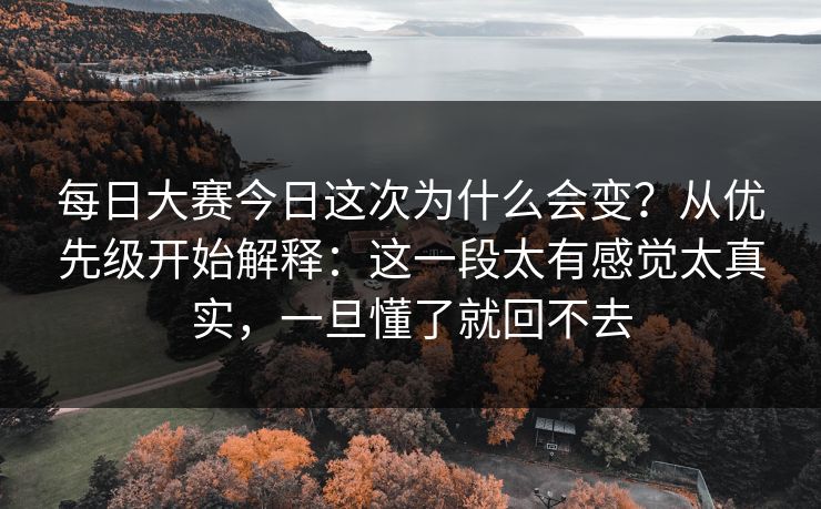 每日大赛今日这次为什么会变？从优先级开始解释：这一段太有感觉太真实，一旦懂了就回不去